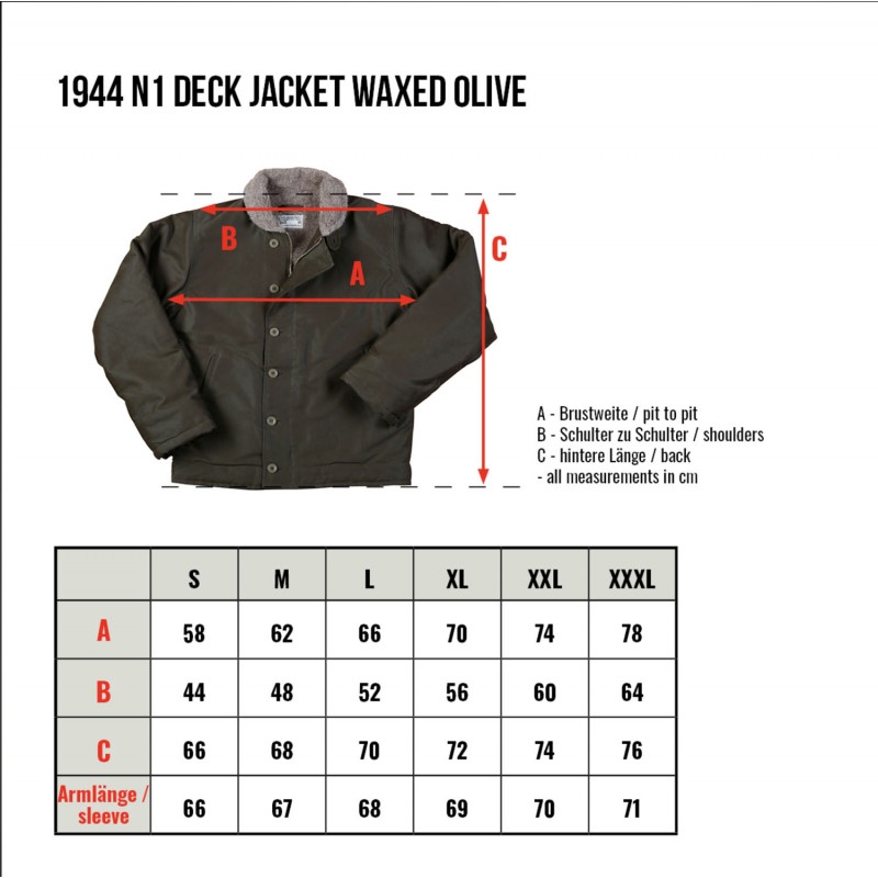 Veste de pont USN N1 Deck Jacket Waxed Oliv N-1...