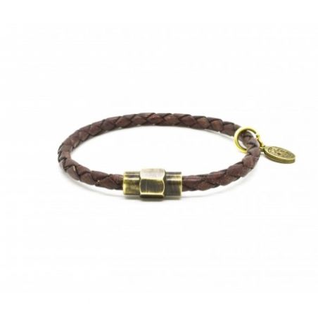 Gevlochten leren armband Antique Brown