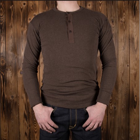 T-SHIRT HENLEY 1954 UTILITY SHIRT LONG SLEEVE BROWN MELANGE – PIKE BROTHERS