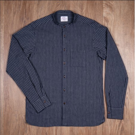 Cotton Mandarin Collar Shirt - 1923 Buccanoy Shirt Beaumont Blue - Pike Brothers