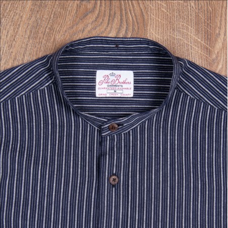 Cotton Mandarin Collar Shirt - 1923 Buccanoy Shirt Beaumont Blue - Pike Brothers