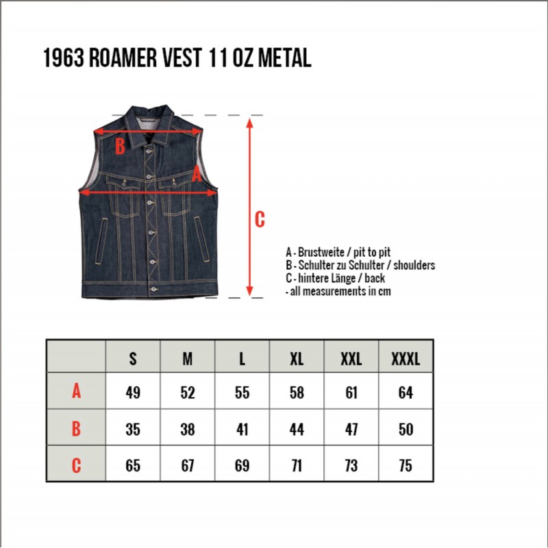 Denim-Weste 1963 Roamer Vest 11oz metal - Pike...