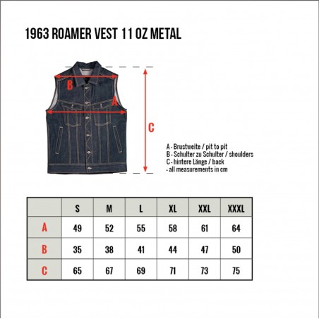 Denim gilet 1963 Roamer Vest 11oz metal - Pike Brothers