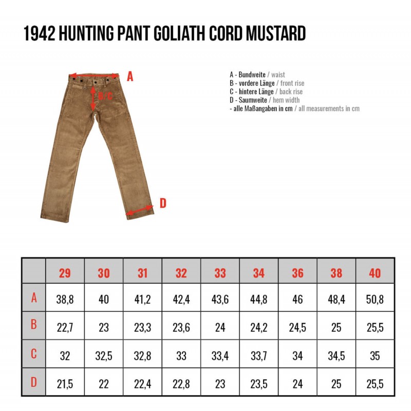 Senfgelbe Cordhose 1942 Hunting Pant Goliath...