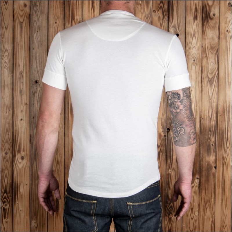 Ecru short-sleeve Henley T-shirt with placket -...