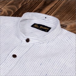 Overhemd met staande kraag 100% linnen wit met blauwe... 2