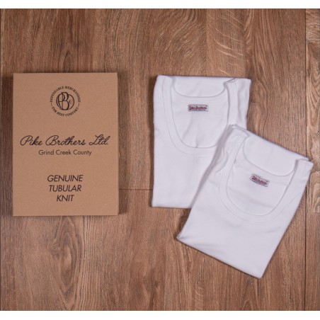 2er-Pack weiße Unterhemden - Schlauch-Achselhemd 100 % Baumwolle - 1965 Tank Top Pike Brothers set white