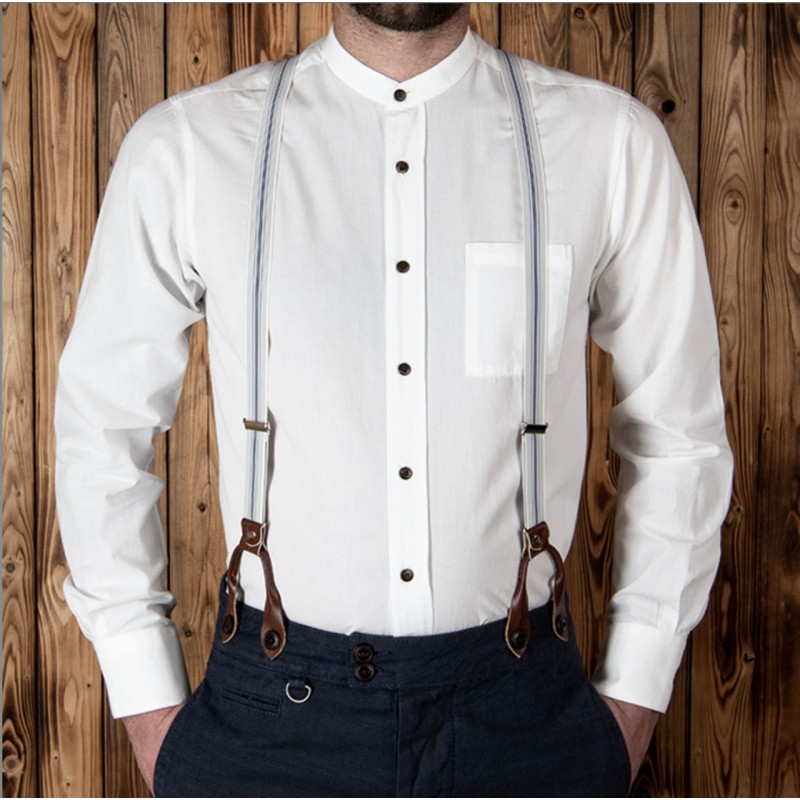 Thin blue leather braces - 1905 Hauler Braces...