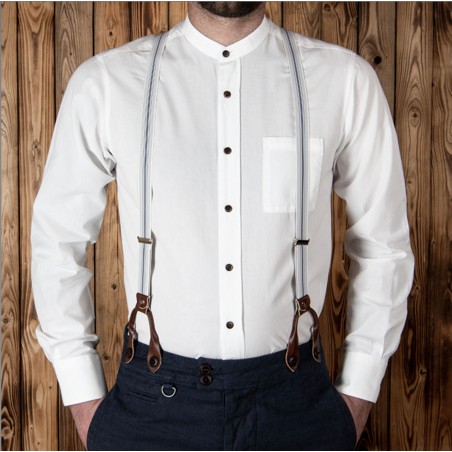 Schmale blaue Lederhosenträger – 1905 Hauler Braces blue Pike Brothers