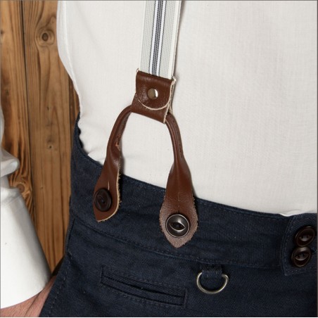 Schmale blaue Lederhosenträger – 1905 Hauler Braces blue Pike Brothers