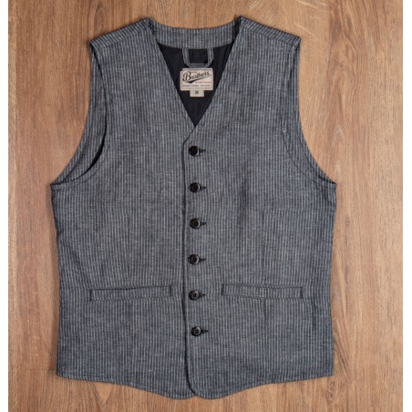 Summer cotton/linen waistcoat with grey stripes - 1905 Hauler Vest grey striped linen Pike Brothers