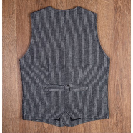 Summer cotton/linen waistcoat with grey stripes - 1905 Hauler Vest grey striped linen Pike Brothers