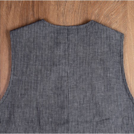 Summer cotton/linen waistcoat with grey stripes - 1905 Hauler Vest grey striped linen Pike Brothers