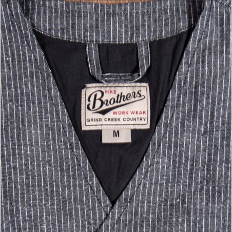 Summer cotton/linen waistcoat with grey stripes - 1905 Hauler Vest grey striped linen Pike Brothers
