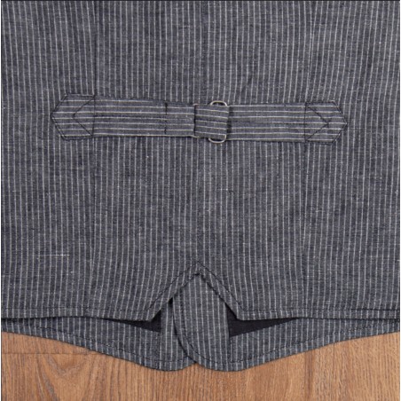 Summer cotton/linen waistcoat with grey stripes - 1905 Hauler Vest grey striped linen Pike Brothers