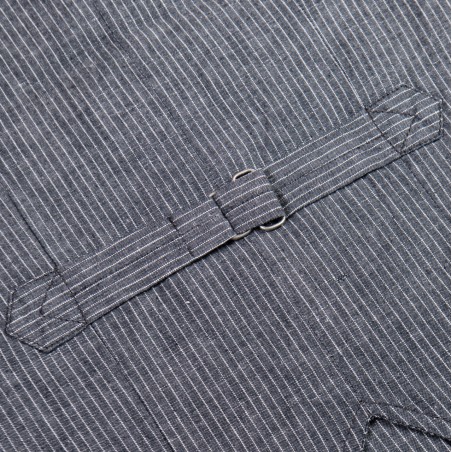 Summer cotton/linen waistcoat with grey stripes - 1905 Hauler Vest grey striped linen Pike Brothers