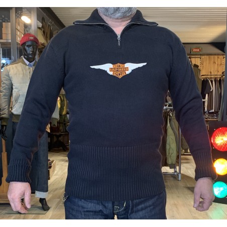 BLACK RACER SWEATER WITH HD PATCH - BLACK VINTAGE RACING SWEATER