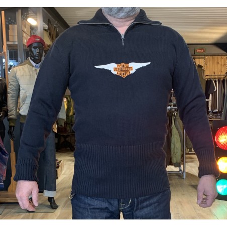 BLACK RACER SWEATER WITH HD PATCH - BLACK VINTAGE RACING SWEATER