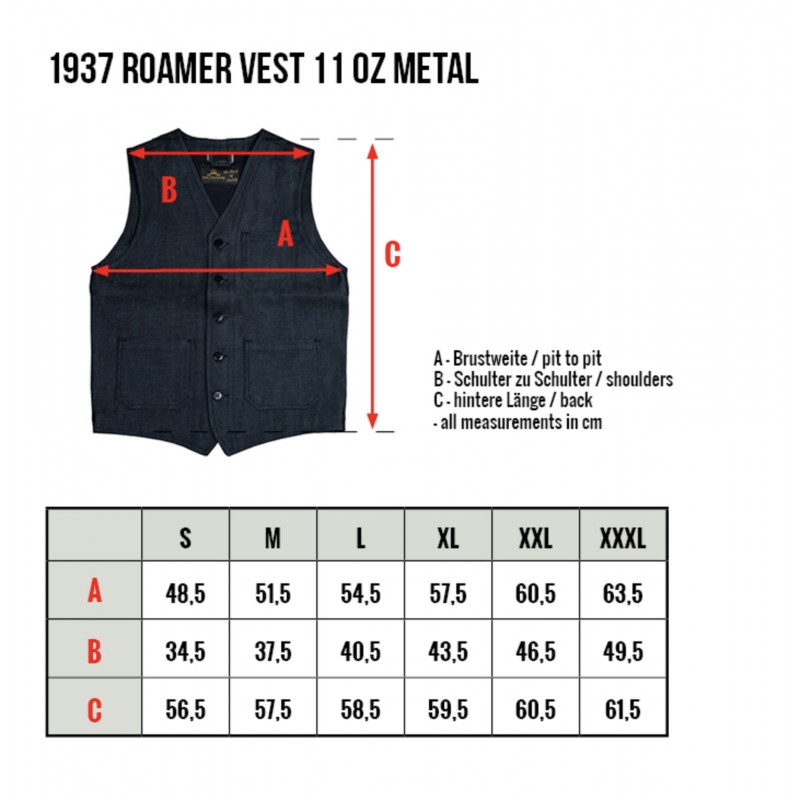 Blaue Denim-Weste – 1937 Roamer Vest 11oz metal...