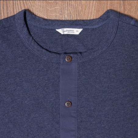 Navy Blue Long-Sleeve Henley T-Shirt with Button Placket - 1927 Henley Shirt long sleeve indigo melange Pike Brothers