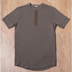 Brown Short-Sleeve Henley T-Shirt with Button Placket -...