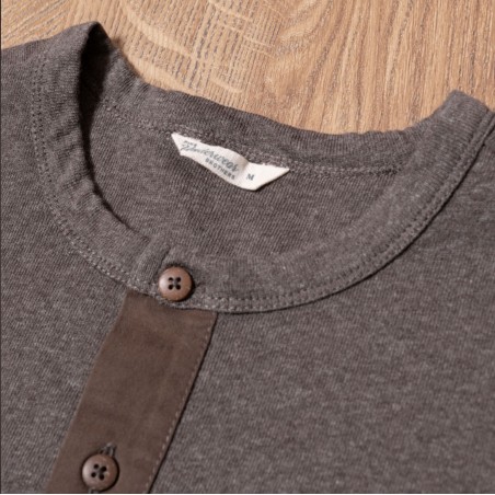 Brown Short-Sleeve Henley T-Shirt with Button Placket - 1927 Henley Shirt short sleeve brown melange Pike Brothers