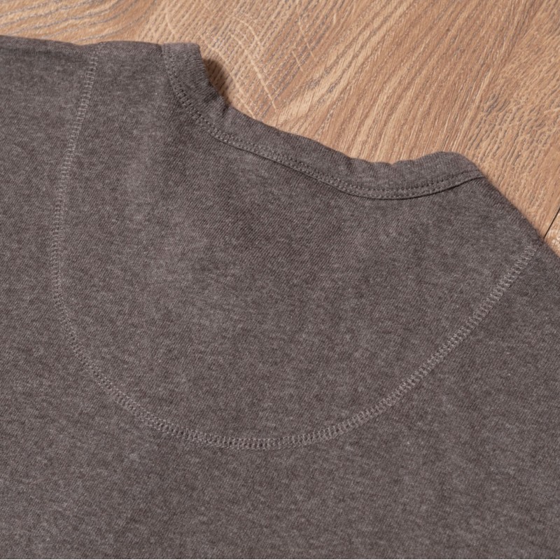 Brown Short-Sleeve Henley T-Shirt with Button...