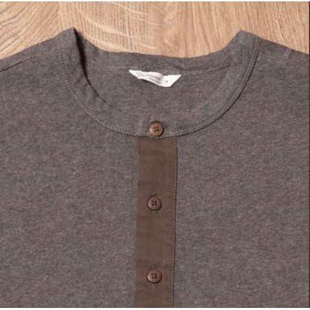 T-Shirt Henley mit Knopfleiste und kurzen Ärmeln Braun - 1927 Henley Shirt short sleeve brown melange Pike Brothers
