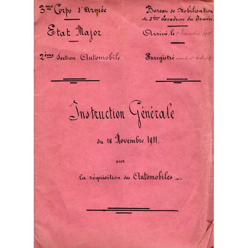 General Instructions on the Requisition of Automobiles — 3rd Train Squadron 1911