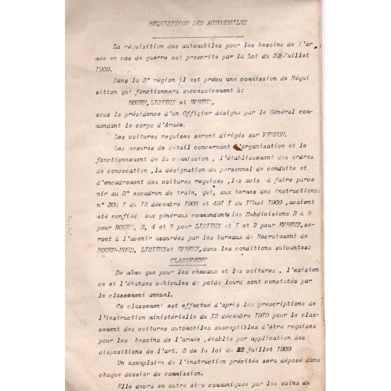 General Instructions on the Requisition of Automobiles — 3rd Train Squadron 1911