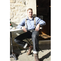 Hosenträger mit Knopfloch aus blauem Leder 2