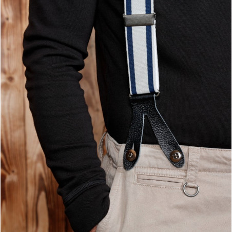 Leren bretels met knoopsgat blauw