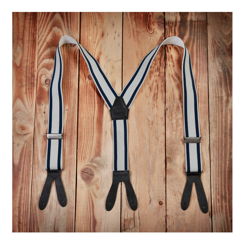 Leren bretels met knoopsgat blauw