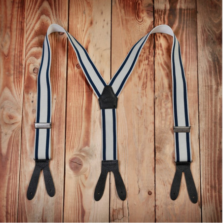 Blue leather buttonhole suspenders