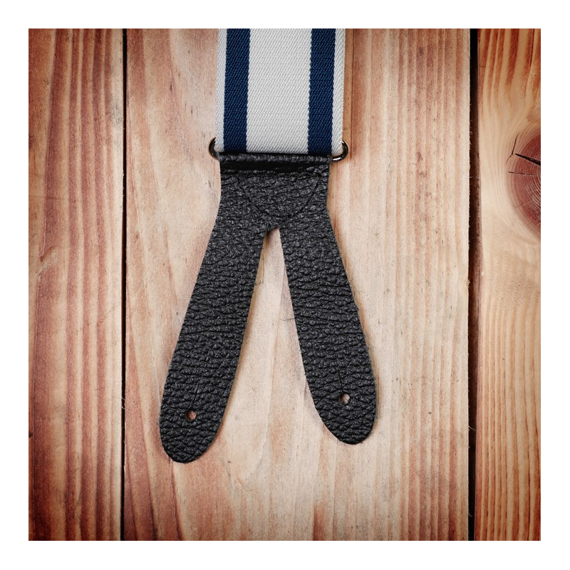 Leren bretels met knoopsgat blauw