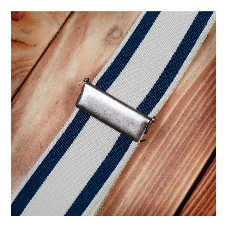 Leren bretels met knoopsgat blauw