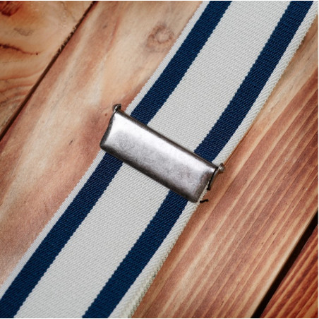 Leren bretels met knoopsgat blauw
