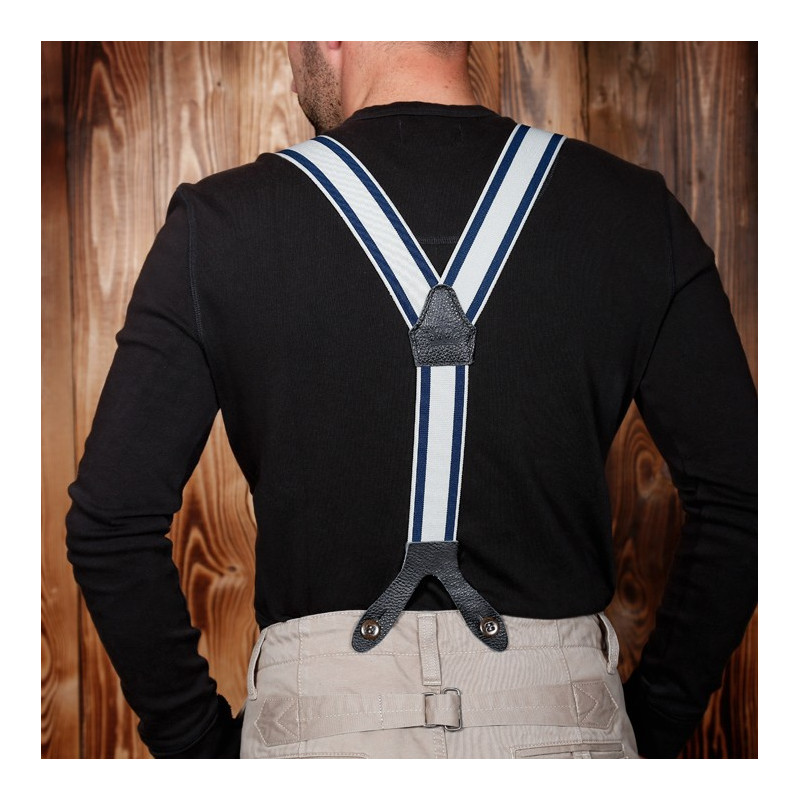 Blue leather buttonhole suspenders
