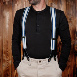 Leren bretels met knoopsgat blauw