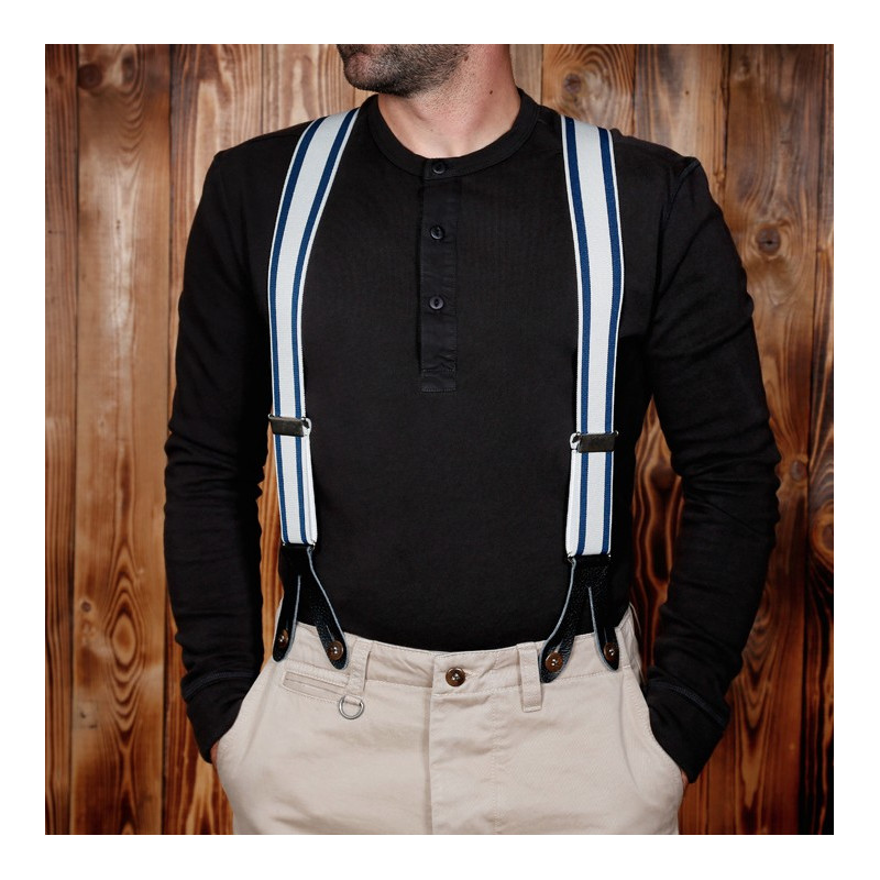 Hosenträger mit Knopfloch aus blauem Leder