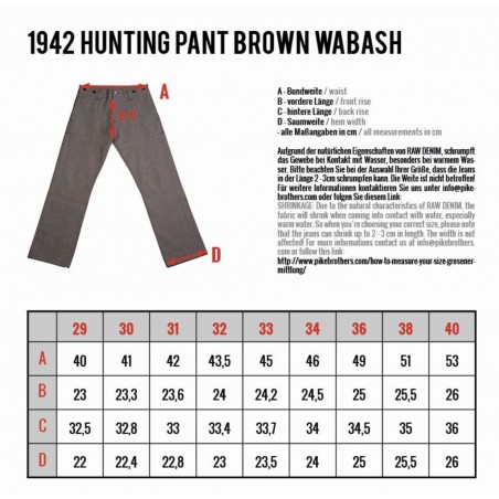 Denim broek - 1942 Hunting Pant brown wabash – Pike Brothers