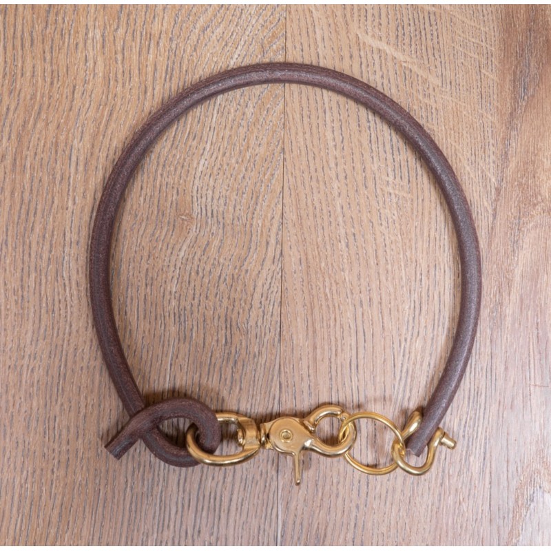 Brown leather lanyard for wallet or key ring -...