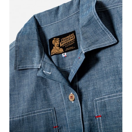 Het Dameshemd "Arromanches" Denim Chambray Licht - L'Ouvrière Moderne