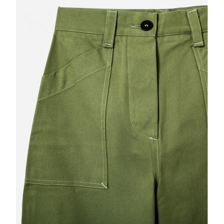 The Women's Trouser "Louv 001" Green Canvas - L'Ouvrière Moderne