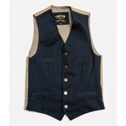 HET GILET «AUGUSTE» MARINEBLAUW RUG LICHTKHAKI (5 KNOPEN)...