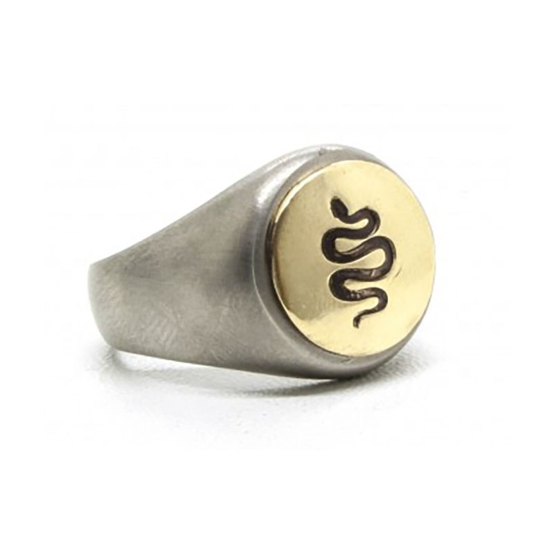 Brass Snake Signet Ring - Black Pearl Creations