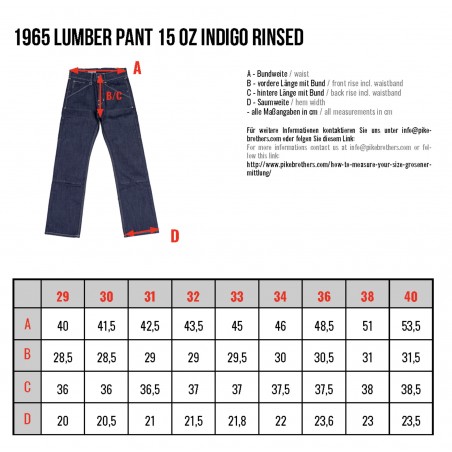 Jeans Denim 1965 Lumber Pant 15oz indigo rinsed - Pike Brothers