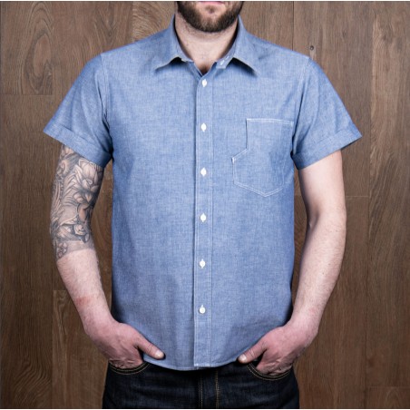 Katoenen Chambray overhemd korte mouw - 1937 Roamer Shirt short sleeve blauw USN Pike Brothers