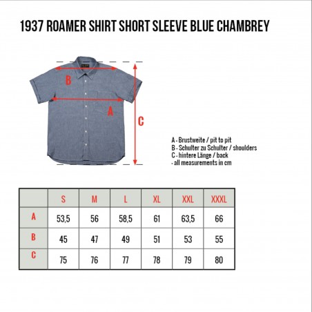 Chambray Cotton Short-Sleeve Shirt - 1937 Roamer Shirt short sleeve blue USN Pike Brothers