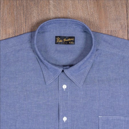 Chambray Cotton Short-Sleeve Shirt - 1937 Roamer Shirt short sleeve blue USN Pike Brothers